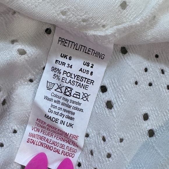 Pretty Little Things White Broderie Cowl Neck Frill Hem Bodycon Dress (sz 6) - Picture 12 of 12